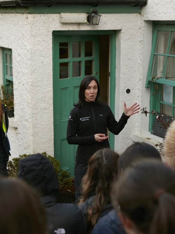 Clare Bromley in front of The Bridge House Education Centre